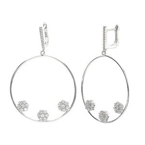925 Sterling Silver 40mm Hoop Earrings with CZ Flowers